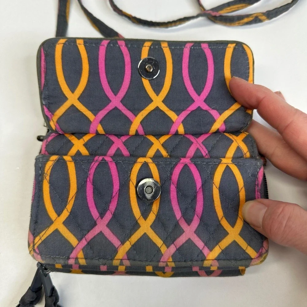 Vera Bradley Jazzy Swirls All in One Crossbody Wallet Bag Gray Pink Orange 14568
